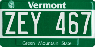 VT license plate ZEY467