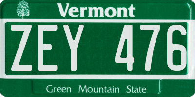 VT license plate ZEY476