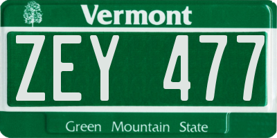 VT license plate ZEY477