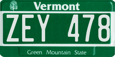 VT license plate ZEY478