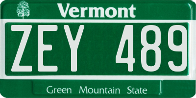VT license plate ZEY489
