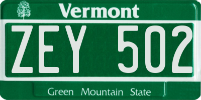 VT license plate ZEY502