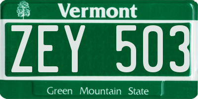 VT license plate ZEY503
