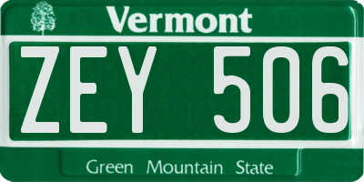 VT license plate ZEY506