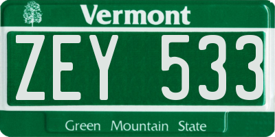 VT license plate ZEY533