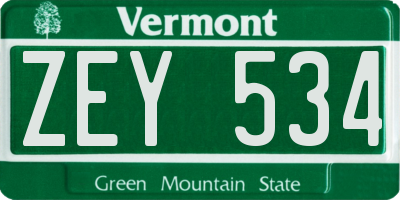 VT license plate ZEY534