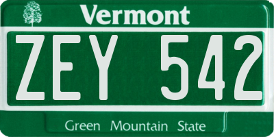 VT license plate ZEY542