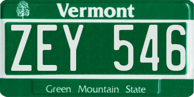 VT license plate ZEY546