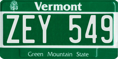 VT license plate ZEY549