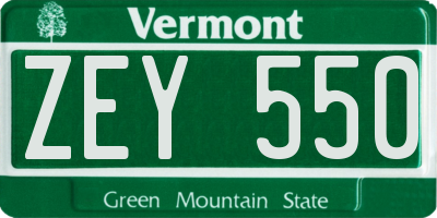 VT license plate ZEY550