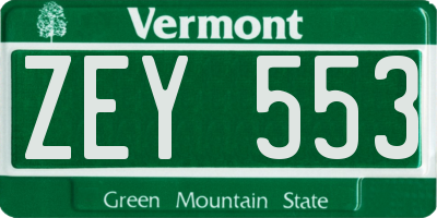 VT license plate ZEY553