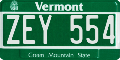 VT license plate ZEY554