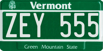 VT license plate ZEY555