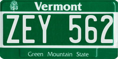 VT license plate ZEY562
