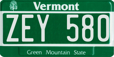 VT license plate ZEY580