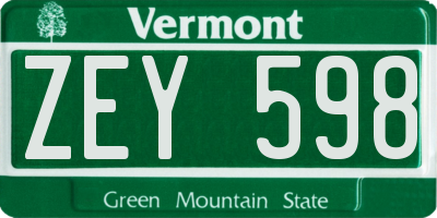 VT license plate ZEY598