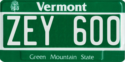 VT license plate ZEY600