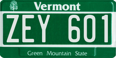 VT license plate ZEY601