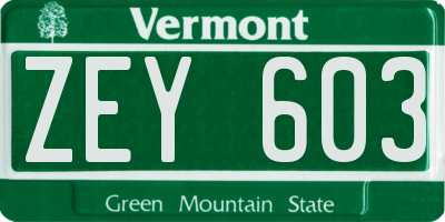 VT license plate ZEY603
