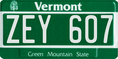 VT license plate ZEY607