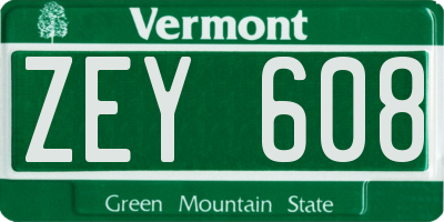 VT license plate ZEY608