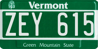VT license plate ZEY615
