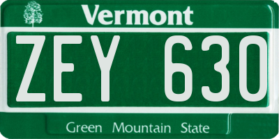 VT license plate ZEY630