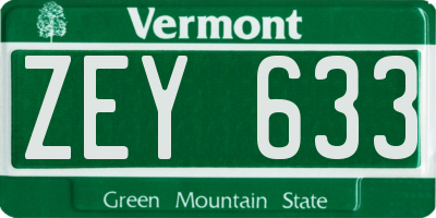 VT license plate ZEY633