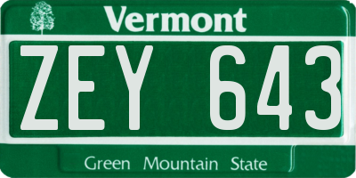 VT license plate ZEY643