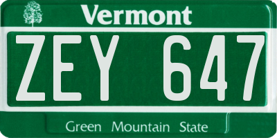 VT license plate ZEY647