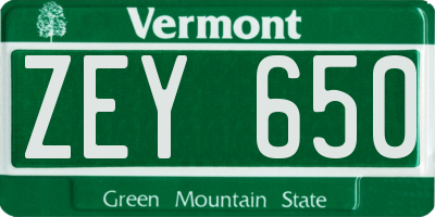 VT license plate ZEY650