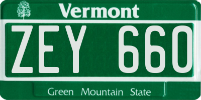 VT license plate ZEY660
