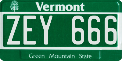 VT license plate ZEY666