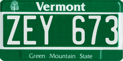 VT license plate ZEY673