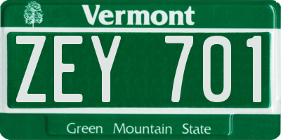 VT license plate ZEY701