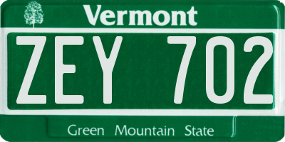 VT license plate ZEY702