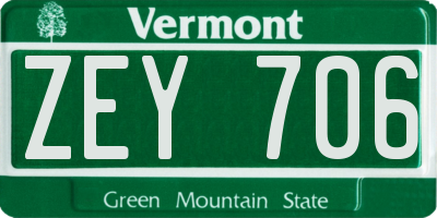 VT license plate ZEY706
