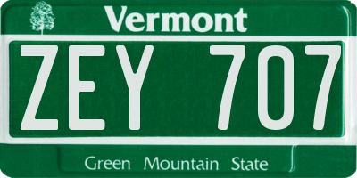VT license plate ZEY707