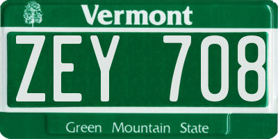 VT license plate ZEY708