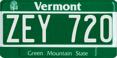 VT license plate ZEY720