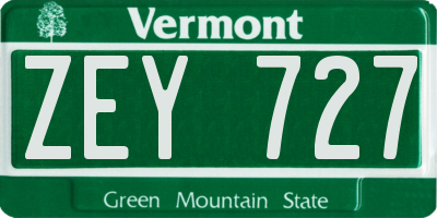 VT license plate ZEY727