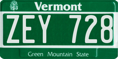 VT license plate ZEY728