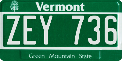 VT license plate ZEY736