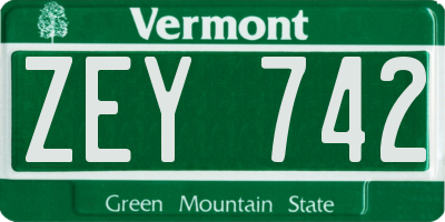 VT license plate ZEY742