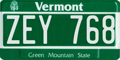 VT license plate ZEY768