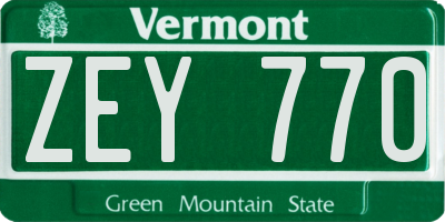 VT license plate ZEY770