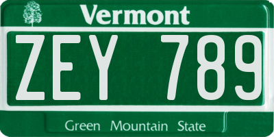 VT license plate ZEY789