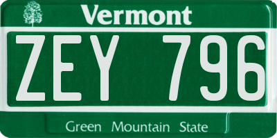 VT license plate ZEY796