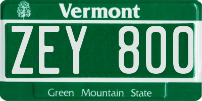 VT license plate ZEY800