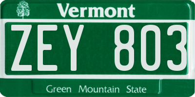 VT license plate ZEY803